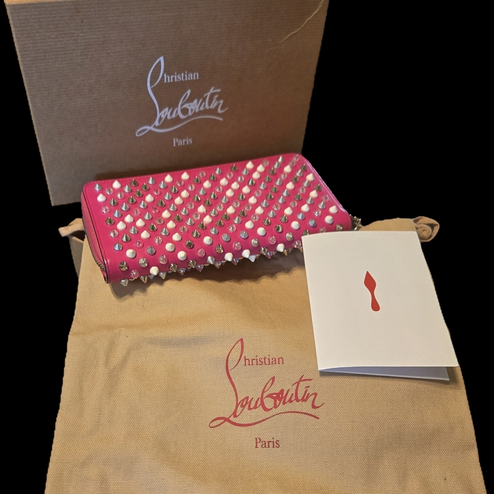 Christian Louboutin Hot Pink Spike Zip-Around Wallet
